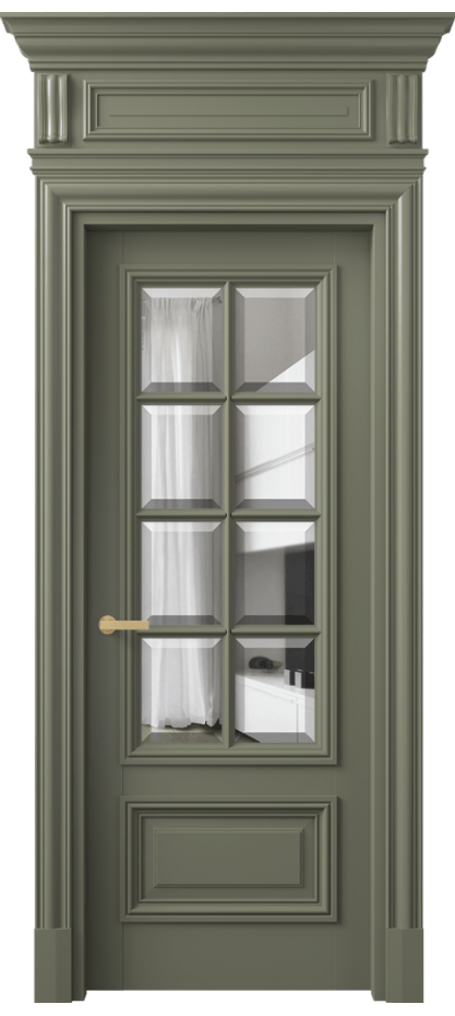 Межкомнатная дверь Антик 7316 Матовый оливковый тёмный Прозрачное стекло с фацетом Цена 183059 ₽ | Volhovec