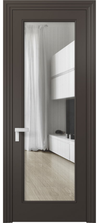 Межкомнатная дверь Рокка 8300 Матовый антрацит Прозрачное стекло с гравировкой "Каннелюры", триплекс Цена 85599 ₽ | Volhovec