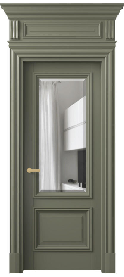 Межкомнатная дверь Антик 7302 Матовый оливковый тёмный Прозрачное стекло с фацетом Цена 163659 ₽ | Volhovec