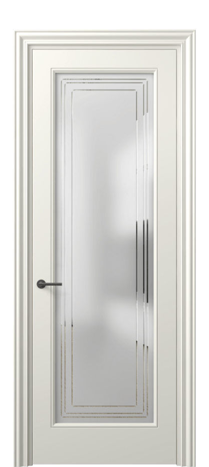 Межкомнатная дверь Mascot 8400 Матовый жемчужный Сатинированное стекло с гравировкой "Грани", триплекс Цена 82499 ₽ | Volhovec