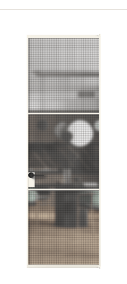 Алюминиевая дверь АЛПЛ040.03 Алюминий пудровый белый Декоративное стекло с сеткой "Mesh silver", триплекс Цена 117452  | Volhovec