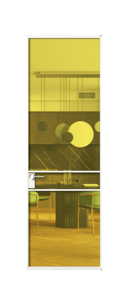 Алюминиевая дверь АЛПЛ040.02 Алюминий Белый Прозрачное жёлтое стекло, триплекс Цена 120130  | Volhovec