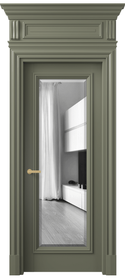 Межкомнатная дверь Антик 7300 Матовый оливковый тёмный Двустороннее зеркало с фацетом, триплекс Цена 168659 ₽ | Volhovec