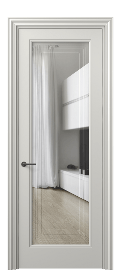 Межкомнатная дверь Маскот 8400 Матовый серый Прозрачное стекло с гравировкой "Грани", триплекс Цена 85899 ₽ | Volhovec