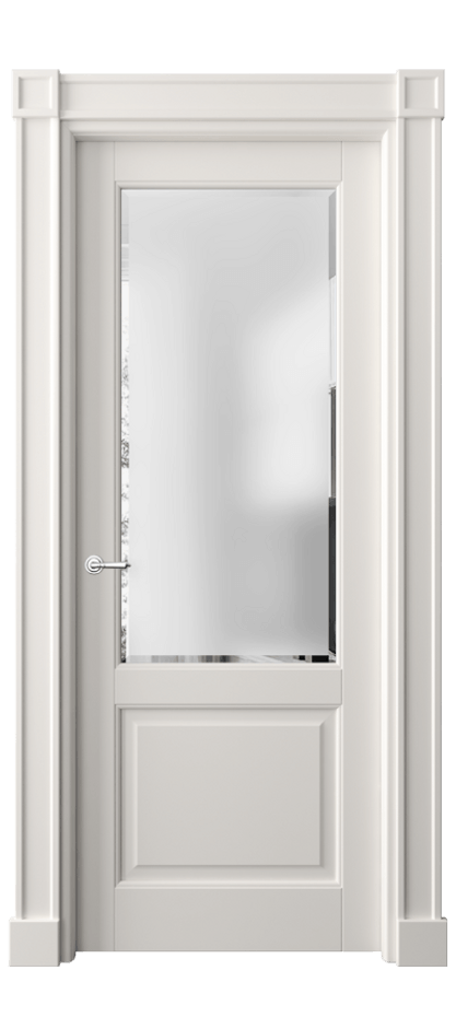 Межкомнатная дверь Тоскана Плано 6302 Матовый пудровый белый Сатинированное стекло с фацетом Цена 131939 ₽ | Volhovec