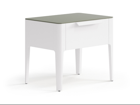 Мебель Тумба прикроватная Piega 1 ящик. Цвет Матовый пудровый белый. Материал Гладкая эмаль. Коллекция Тумба прикроватная Piega 1 ящик. Картинка.