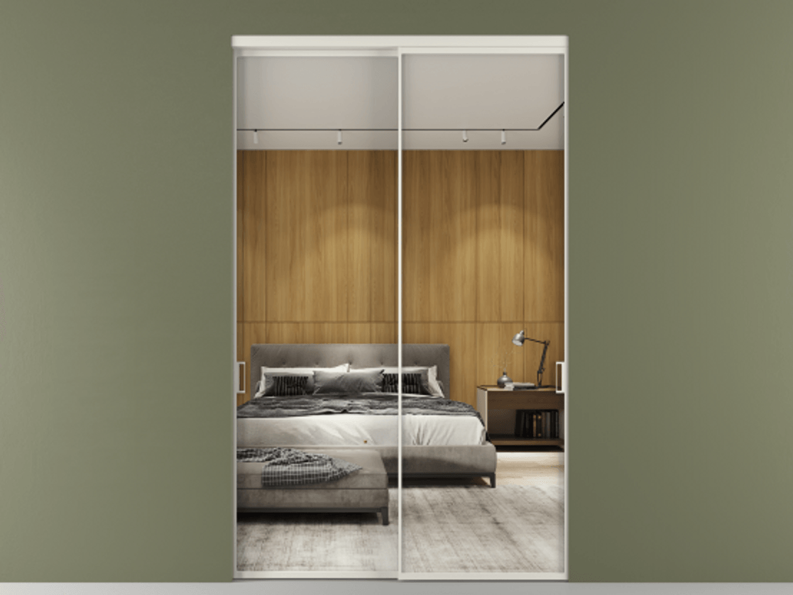 Перегородка Formato внутри проёма 2 створки АЛПР 040.01 Алюминий Белый Двустороннее зеркало, триплекс , триплекс 6 мм Цена 429800 ₽  | Volhovec