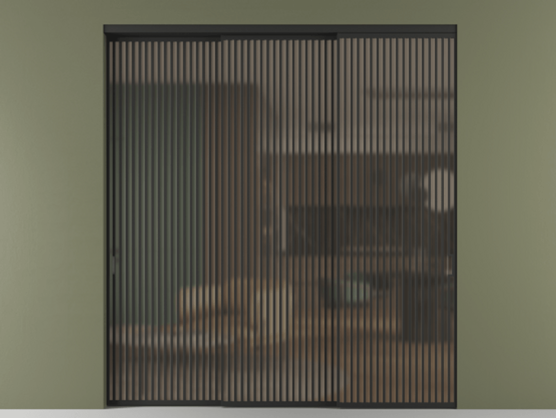 Перегородка Формато внутри проёма 3 створки с синхронным механизмом АЛПР 040.06 Алюминий Черный Сатинированное бронзовое стекло, триплекс Цена 552520 ₽  | Volhovec