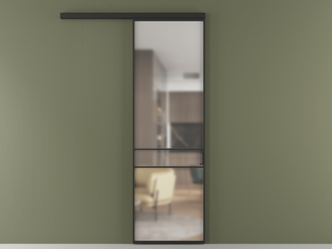 Перегородка Formato вдоль стены одностворчатая АЛПР 040.02 Алюминий Черный Сатинированное стекло "Matelux Crystal Vision", калёное, 6 мм, матовое, каленое 6 мм Цена 117500 ₽  | Volhovec