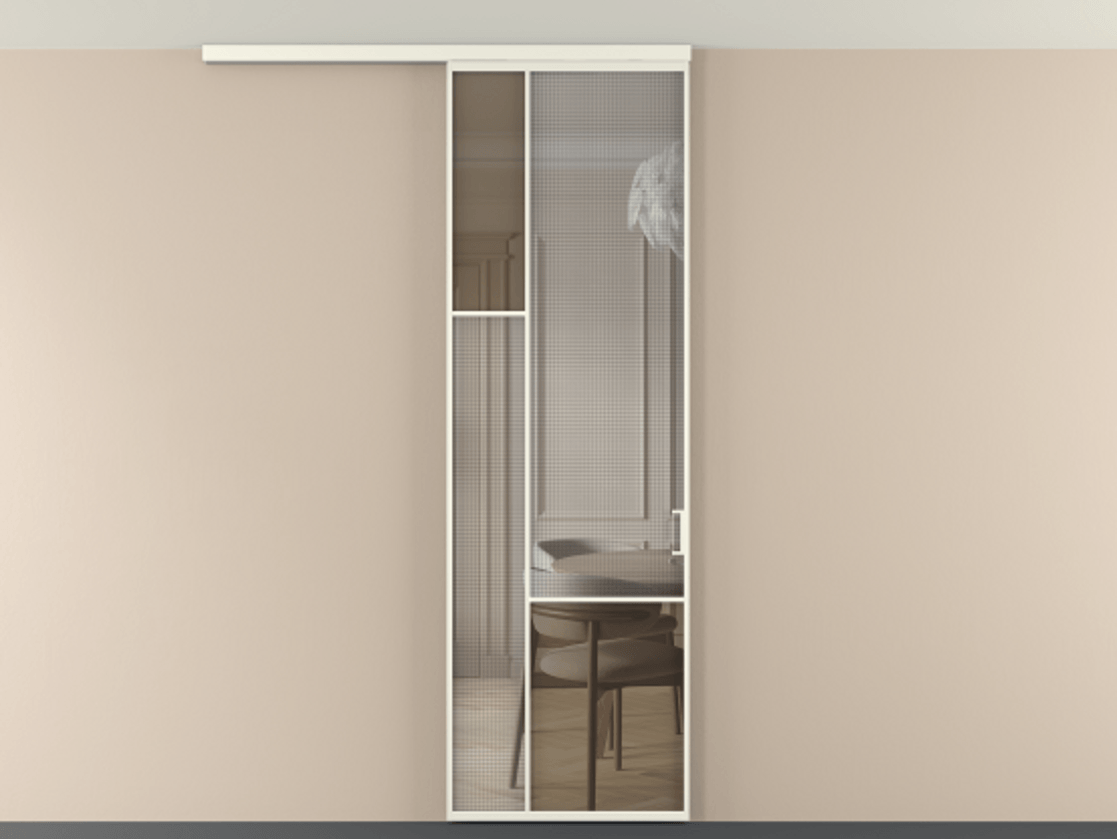 Перегородка Mosaic вдоль стены на потолок 1 створка АЛПР 041.13 Алюминий жемчужный Декоративное стекло с сеткой "Mesh silver", триплекс, 6 мм + Прозрачное бронзовое стекло, триплекс. Цена 155140 ₽ . Фабрика дверей Волховец 8 (800) 551 43 19 Перегородка Mosaic вдоль стены на потолок 1 створка АЛПР 041.13 Алюминий жемчужный Декоративное стекло с сеткой "Mesh silver", триплекс, 6 мм + Прозрачное бронзовое стекло, триплекс Цена 155140 ₽ | Volhovec