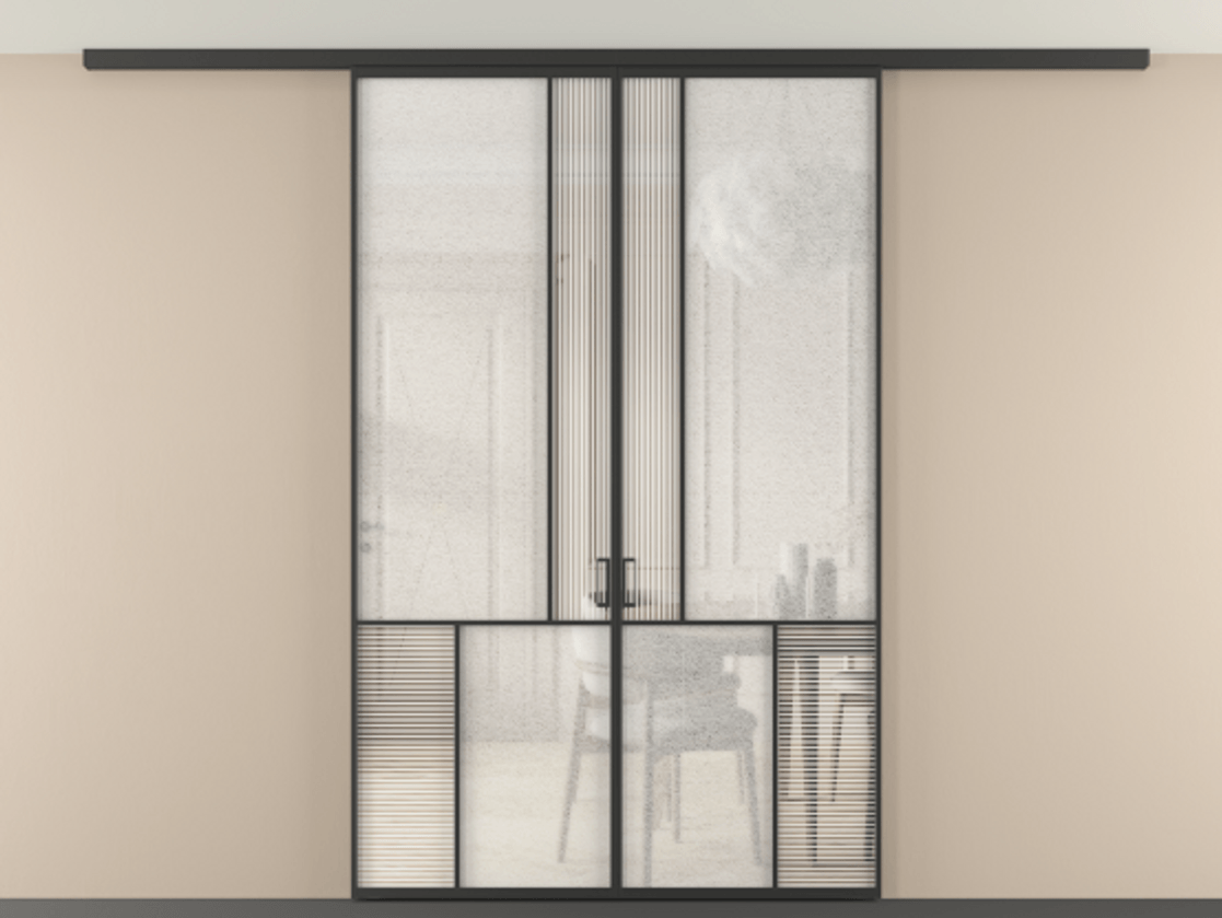 Перегородка Mosaic вдоль стены на потолок двустворчатая АЛПР 041.20 Алюминий Черный Рифлёное стекло "Дюна", триплекс, 6 мм + Фактурное стекло "Лёд", триплекс. Скрытый короб ЧЕР Цена 268320 ₽ . Фабрика дверей Волховец 8 (800) 551 43 19 Перегородка Mosaic вдоль стены на потолок двустворчатая АЛПР 041.20 Алюминий Черный Рифлёное стекло "Дюна", триплекс, 6 мм + Фактурное стекло "Лёд", триплекс Цена 268320 ₽ | Volhovec