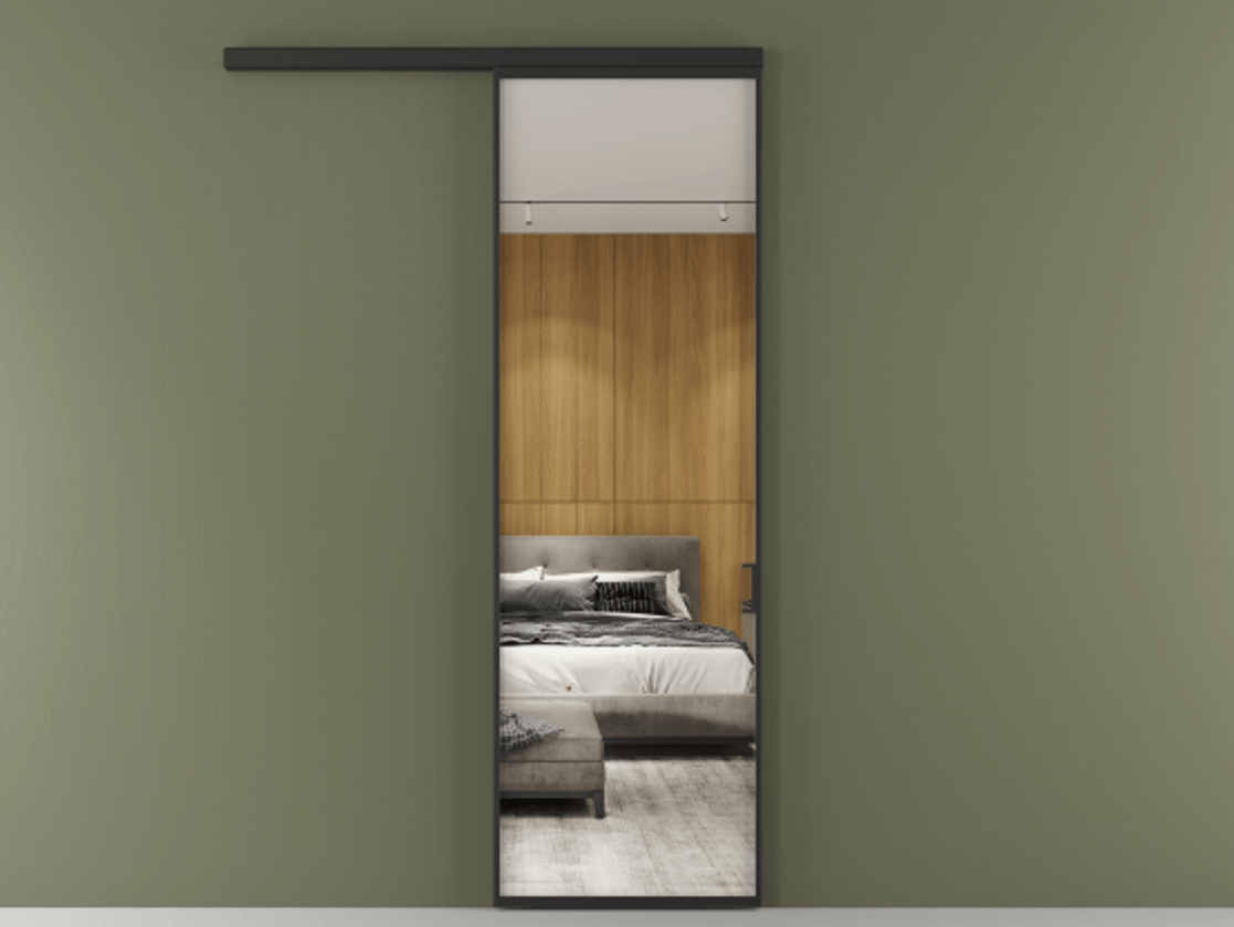 Перегородка Formato вдоль стены 1 створка АЛПР 040.01 Алюминий Черный Двустороннее зеркало, триплекс , триплекс 6 мм Цена 97740 ₽  | Volhovec