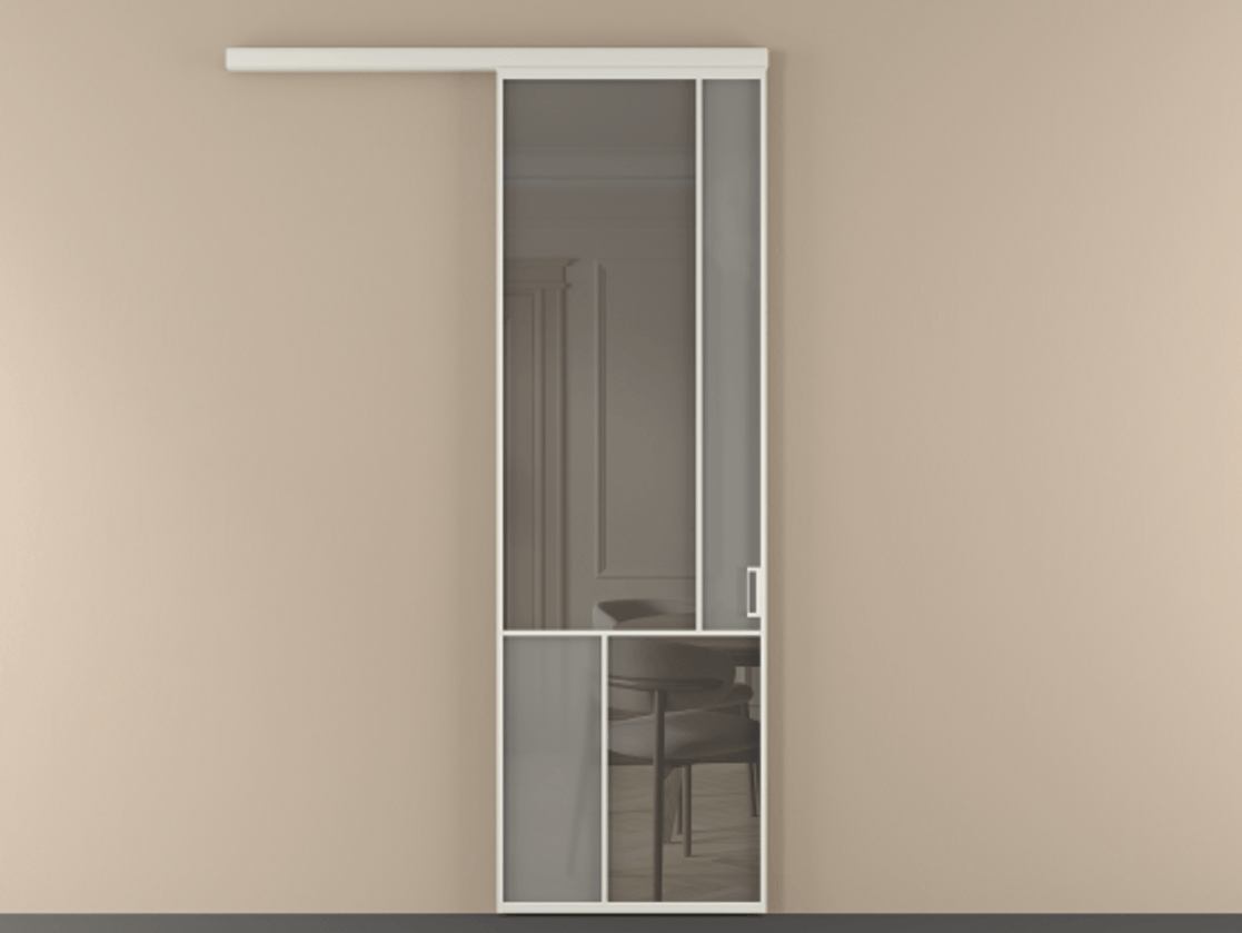 Перегородка Мозаик вдоль стены 1 створка АЛПР 041.21 Алюминий Белый Сатинированное серое стекло, триплекс, 6 мм + Прозрачное серое стекло, триплекс Цена 886090 AMD | Volhovec