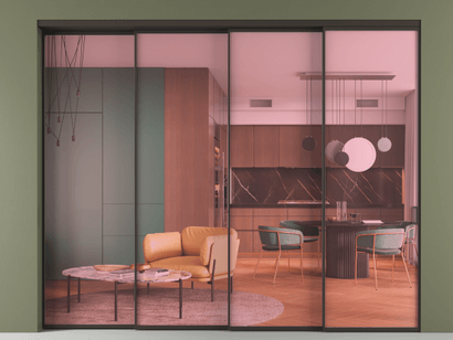 Алюминевая перегородка АЛПР 040.01_ААН_ПРОЗ РОЗ_new. Цвет Алюминий антрацит. Материал Алюминий в эмали. Коллекция Перегородка Formato внутри проёма телескопик синхро 3. Картинка.