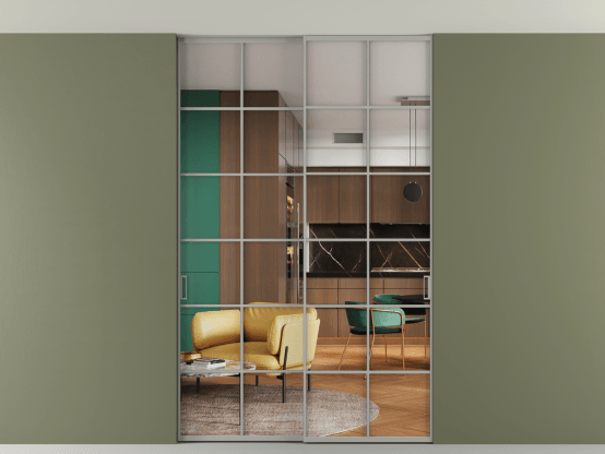 Алюминевая перегородка АЛПР 040.05_АНСР_Crystalvision_new. Цвет Алюминий нейтральный серый. Материал Алюминий в эмали. Коллекция Перегородка Formato внутри проёма скрытое крепление в потолок 2 створки. Фото. Алюминевая перегородка АЛПР 040.05_АНСР_Crystalvision_new. Цвет Алюминий нейтральный серый. Материал Алюминий в эмали. Коллекция Перегородка Formato внутри проёма скрытое крепление в потолок 2 створки. Картинка.