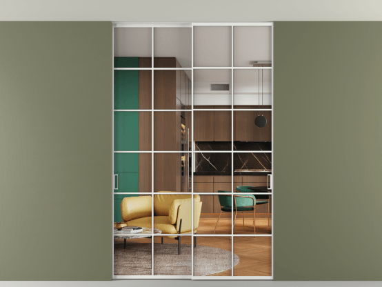 Алюминевая перегородка АЛПР 040.05_АБЛ_Crystalvision_new. Цвет Алюминий белоснежный. Материал Алюминий в эмали. Коллекция Перегородка Formato внутри проёма скрытое крепление в потолок 2 створки. Фото. Алюминевая перегородка АЛПР 040.05_АБЛ_Crystalvision_new. Цвет Алюминий белоснежный. Материал Алюминий в эмали. Коллекция Перегородка Formato внутри проёма скрытое крепление в потолок 2 створки. Картинка.