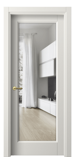 Дверь межкомнатная 1402 СТБЛ Прозрачное стекло. Цвет Софт-тач белоснежный. Материал Полипропилен. Коллекция Galant. Картинка.