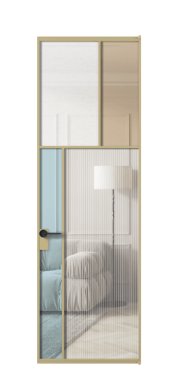 Дверь межкомнатная АЛПЛ041.22 ЗОЛ Золотой 4 стекла. Цвет Золотой. Материал Алюминий металлик. Коллекция Мозаик. Картинка.