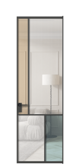 Дверь межкомнатная АЛПЛ041.20 ГР Графитовый 4 стекла. Цвет Графитовый. Материал Алюминий металлик. Коллекция Мозаик. Картинка.