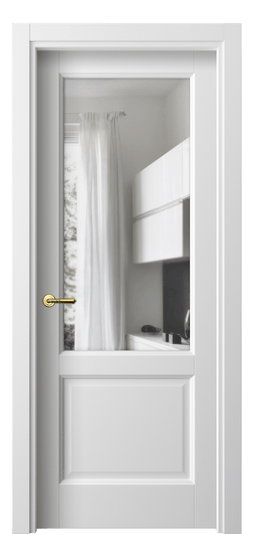 Дверь межкомнатная 1422 БШ Прозрачное стекло. Цвет Белый шёлк. Материал Ciplex ламинатин. Коллекция Galant. Картинка.