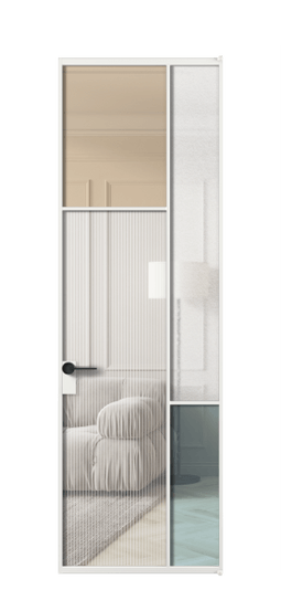 Дверь межкомнатная АЛПЛ041.10 АБЛ 4 стекла. Цвет Алюминий белоснежный. Материал Алюминий в эмали. Коллекция Mosaic. Картинка.