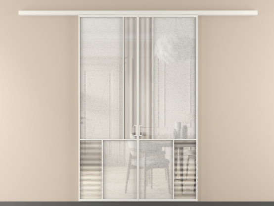 Алюминевая перегородка vd2_1 БЕЛ. Цвет Алюминий Белый. Материал Алюминий. Коллекция Перегородка Mosaic вдоль стены 2 створки. Картинка.